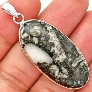 Natürlicher mexikanischer Cabbing Fossil 925 Sterlingsilber Anhänger Schmuck P-1001 - Bild 1 von 5