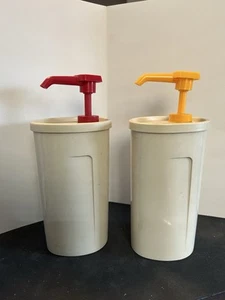Set of 2 - VTG Tupperware Pump Dispensers - Ketchup & Mustard - 640/1553 - Picture 1 of 3