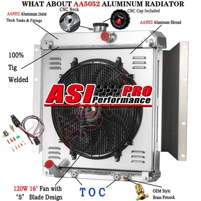 3 Row Aluminum Radiator&Shroud Fan for 61-69,63 Dodge D100 Series Pickup 5.2L V8 - Image 1 of 4