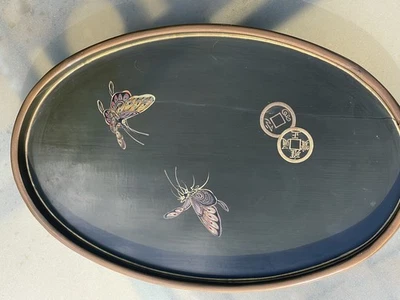 ANTIQUE CHINESE HAND PAINTED LACQUERWARE TRAY 1900-1920C 30 CM WIDE - Image 1 of 4