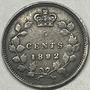 1892 Canada 5 Cents Silver!  A Very Solid Clear Coin.  Free Shipping !! - Picture 1 of 4