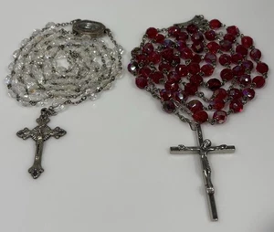 Our Lady of the Snows Rosary Red/ White Beads Italy - Picture 1 of 13