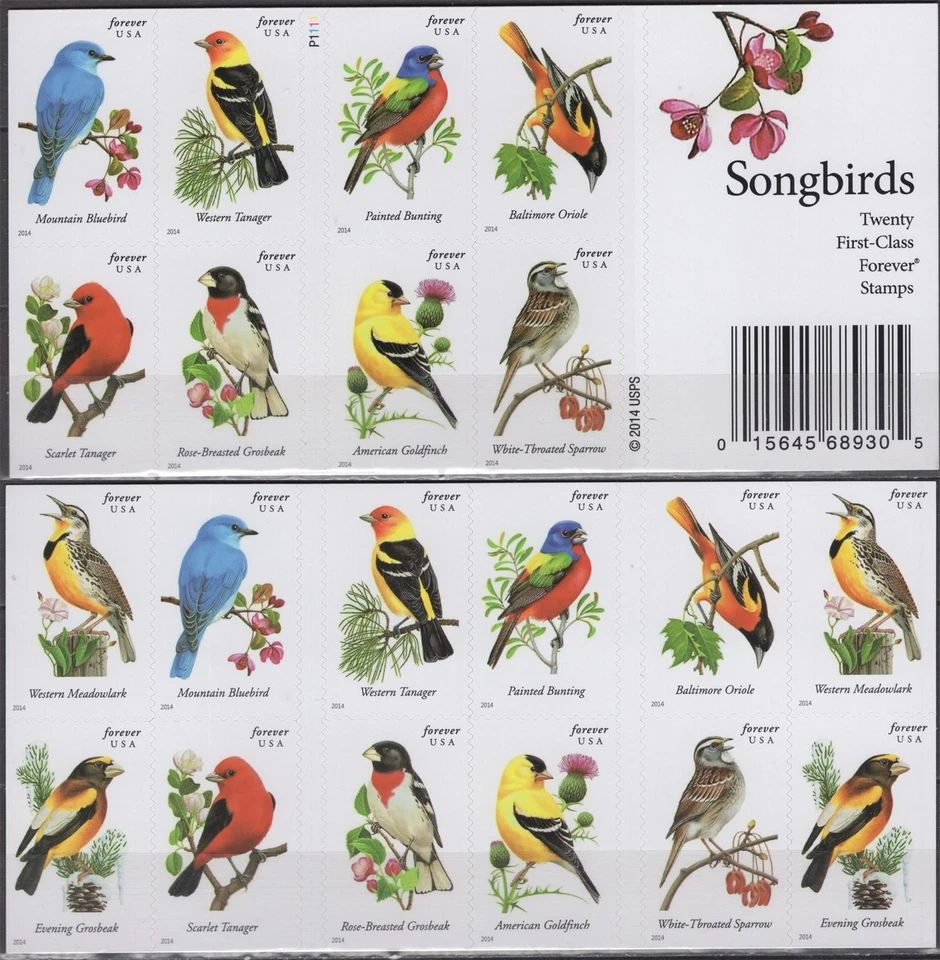 SC# 4891b (4882-91) - 2014 First-Class Forever Stamp - Songbirds - Booklet Pane - Image 1 of 1