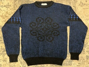 Vintage Christian Dior Pullover Wolle Herren Größe Large Blau Schwarz Design Rundhals - Bild 1 von 10