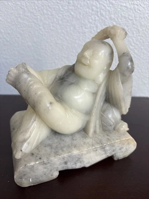 Talla de Buda de piedra blanca china Qing Foto 1 de 4