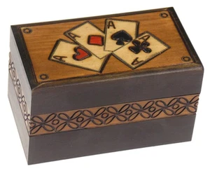 Four Aces Wood Playing Card Storage Box Bridge 2 Deck Handmade Gift Poland Tatra - Picture 1 of 2