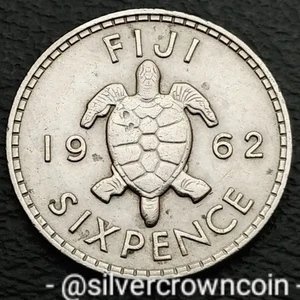 Fiji 🇫🇯 6 Pence 1962. KM#19. Sixpence Six Cents coin. Sea Turtle. 6d. DS. - Picture 1 of 7