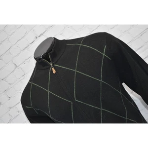 Donald Ross Lambswool Sweater Mens Size Large Black Green Diamond Full Zip - Picture 1 of 7