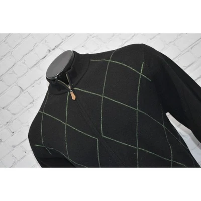 Donald Ross Lambswool Sweater Mens Size Large Black Green Diamond Full Zip - Image 1 of 4