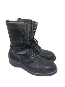 Vintage Mens 7 BLACK STEEL TOE MILITARY ARMY COMBAT LEATHER CAP TOE LACED BOOTS - Picture 1 of 5
