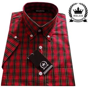 Camisa Relco Para Hombre Tartán Rojo Mangas Cortas a Relco Cuello Botones Pieles Mods - Imagen 1 de 7
