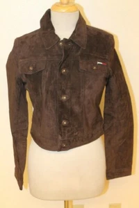 GIACCA DONNA TOMMY JEANS MARRONE CIOCCOLATO CAMOSCIO/PELLE BUSTO CORTO CROP TOP TAGLIA M - Foto 1 di 5