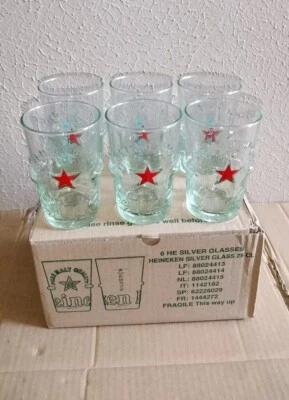 Set Completo 6 Bicchieri Di Vetro Pubblicitari Birra Heineken Silver Glass 25 CL - Immagine 1 di 4