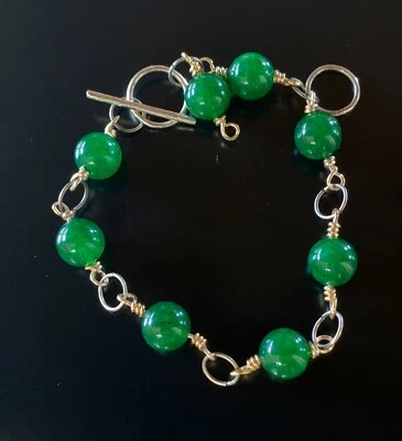 Pulsera Ajustable Ágata Verde Cierre Palanca Cuentas Redondas 10mm NUEVO Estate Foto 1 de 4