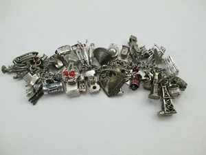 Vintage 1950's 1960's Sterling Silver Charm Bracelet 6.5" 39 Charms 140.5g 113F - Picture 1 of 12