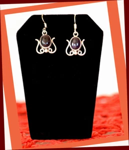 Pendientes colgantes de plata esterlina con piedras preciosas de amatista natural - Imagen 1 de 5