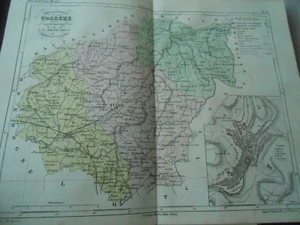 Carte département de la Corrèze en couleur 19ème - Picture 1 of 1