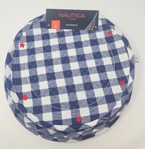 Nautica Brand Placemats. Set Of 4. Classic Blue With Red Stars. NEW! - Picture 1 of 3