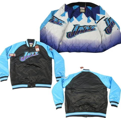 Utah Jazz Mens Size XL Mitchell & Ness Thick Button Snap Satin Jacket Coat $150 Cover