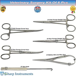 Veterinary Minor Surgery Instruments Kit Kelly, Pean Forceps Mathieu & Spay Hook - Picture 1 of 12