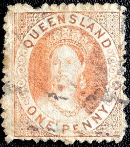 1868 QUEENSLAND 1d STAMP-PENNY-CHALON-QUEEN VICTORIA-Sg AU QU 59-USED - Picture 1 of 4