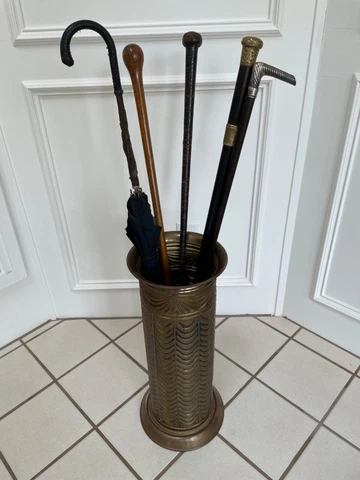 ANTIQUE VINTAGE EMBOSSED ENGLISH ART DECO BRASS UMBRELLA & WALKING STICK STAND Cover