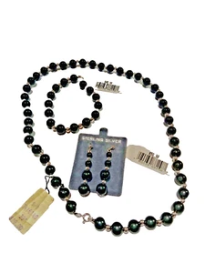 Juego de 3 piezas de pendientes de plata de ley 925 cuentas de piedras preciosas de ónix pulsera collar nuevo - Imagen 1 de 8