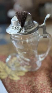 Original BMF Bierseidel Feathered Hat Lidded Glass Beer Stein - Made in W German - Picture 1 of 2