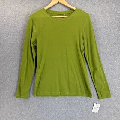 Camiseta Caslon Mujer Grande Algodón Orgánico Cuello Redondo Manga Larga Verde Valle Nueva con Etiquetas Foto 1 de 4