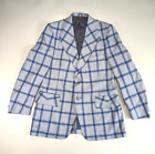 Vintage Mens Blazer Sport Leisure Suit Coat 43 Long Mod 70S Blue White Plaid