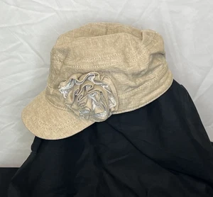 Damen Khaki Zeitungsjunge Cabbie Stil Hut mit 3D Blume Leinen wie Material - Bild 1 von 11