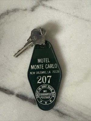 Llavero y llave vintage para habitación de hotel motel - Motel Monte Carlo - Nueva Orleans - Habitación 207 Foto 1 de 4