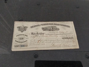 1875 Reading & Lehigh Railroad Company Certificate of Indebtedness - Picture 1 of 5