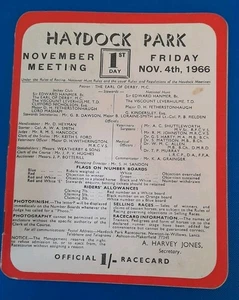 TARJETA DE CARRERA DE HAYDOCK PARK, 4 DE NOVIEMBRE DE 1966 - REUNIÓN DE NOVIEMBRE, UNA TARJETA MIXTA - Imagen 1 de 7