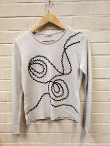 Guido Pisani Women's Beige Long Sleeve Knitted Floral Jumper Size UK 8 - Picture 1 of 5