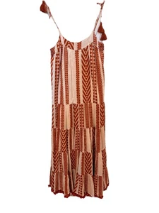 Sur. LA. Vague Tassel Ruffle Maxi Dress Orange White Boho - Picture 1 of 9