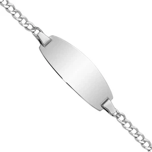 14K Solid White Gold Oval Curb Link ID Bracelet - Picture 1 of 24