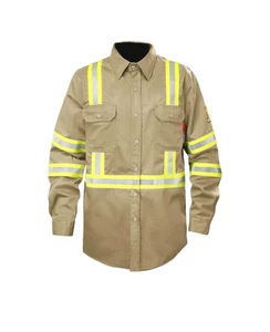 Herren FR High Visibility Hi Vis schwer entflammbares Schweißerhemd beige Größe L - Bild 1 von 4