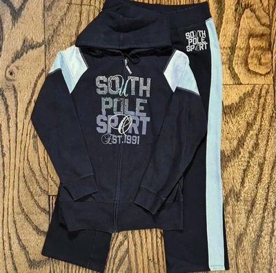 Y2K SouthPole Rhinestoned Tracksuit Matching Jacket and Sweatpants - Image 1 of 4
