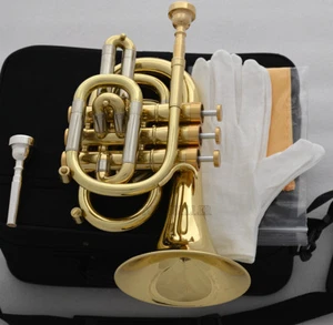 Professional Bb Gold Pocket Trumpet Monel Valves Free 2 Mouthpiece With case - Picture 1 of 4
