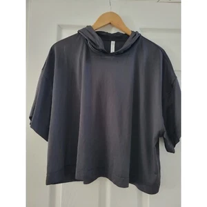 Athleta Womens Black Vapor hooded top short sleeve size Medium workout Athletic - Picture 1 of 6