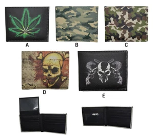 Mens Bifold Exotic Wallet "Left, Skull,Camouflage" Synthetic Leather Card Holder - Picture 1 of 10