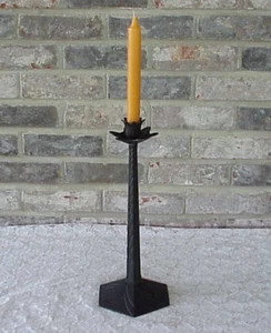 Vintage Cast Iron Candle Holder 14" Tall Lotus Look Black Candle Heavy Unique - Picture 1 of 11