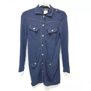 CHANEL P39365 COCO Button Front open cardigan Dress wool / silk blue - Picture 1 of 9
