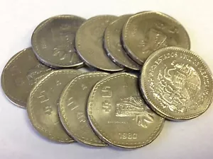 MEXICO $5 PESOS vintage 1980-85 Mexican / Aztec Quetzalcoatl god coin - Picture 1 of 1