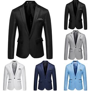 Classic Navy Men's Slim Fit Office Jacket Wedding Party Blazer Outwear