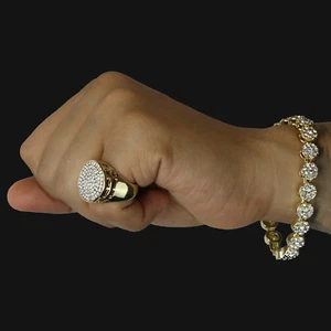 2pc Flower Bracelet Round Ring Cubic Zirconia Set Miami Link 14k Gold Plated - Picture 1 of 7
