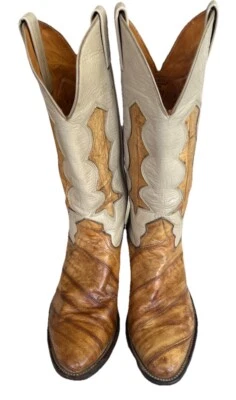 Vintage Nocona 9073 Cowboy- Cowgirl Boots Two-Toned Beige/Caramel Leather 6D - Image 1 of 4