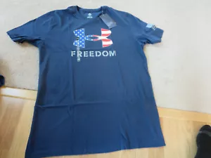 UNDER ARMOUR Men's UA Freedom T-Shirt Short Sleeve Tee - Navy Blue - Men's L - Picture 1 of 7