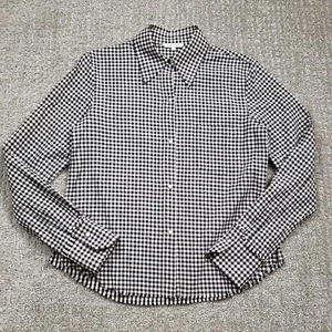 HELMUT LANG Top Womens Large White Black Gingham Snap Button Blouse - Picture 1 of 15